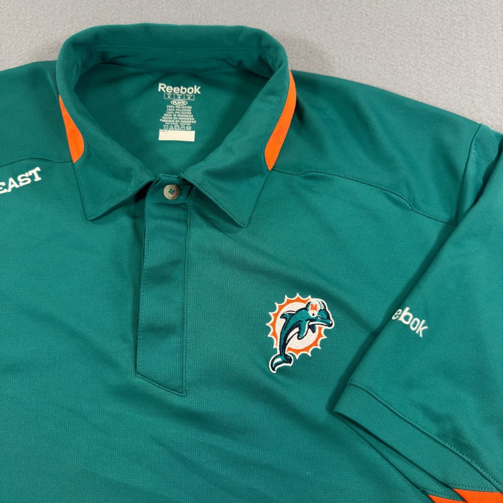 Reebok NFL Miami Dolphins Polo Shirt Mens Medium Teal Orange‎ AFC East PlayDry